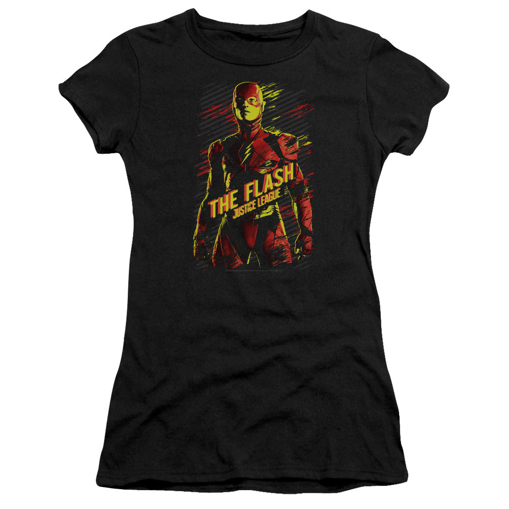 Justice League Movie the Flash Junior Sheer Cap Sleeve Womens T Shirt Black