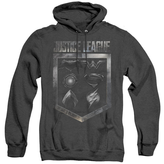 Justice League Movie Shield Of Emblems Mens Heather Hoodie Black Officially Licensed