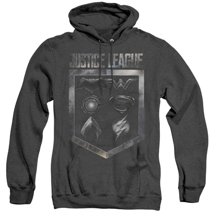 Justice League Movie Shield Of Emblems Mens Heather Hoodie Black Officially Licensed