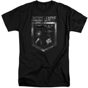 Justice League Movie Shield of Emblems Mens Tall T Shirt Black