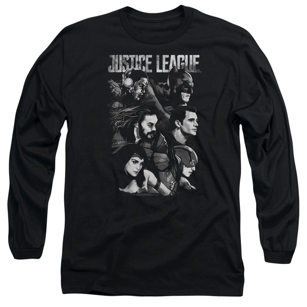 Justice League Movie Pushing Forward Mens Long Sleeve Shirt Black