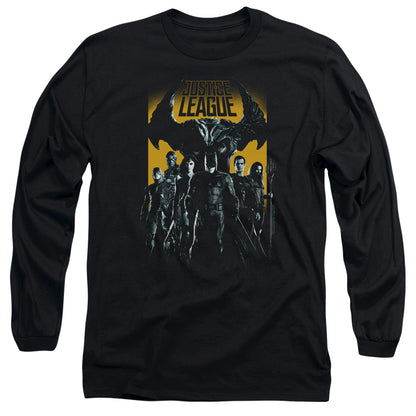 Justice League Movie Stand Up to Evil Mens Long Sleeve Shirt Black