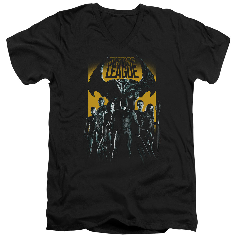 Justice League Movie Stand Up to Evil Mens Slim Fit V-Neck T Shirt Black