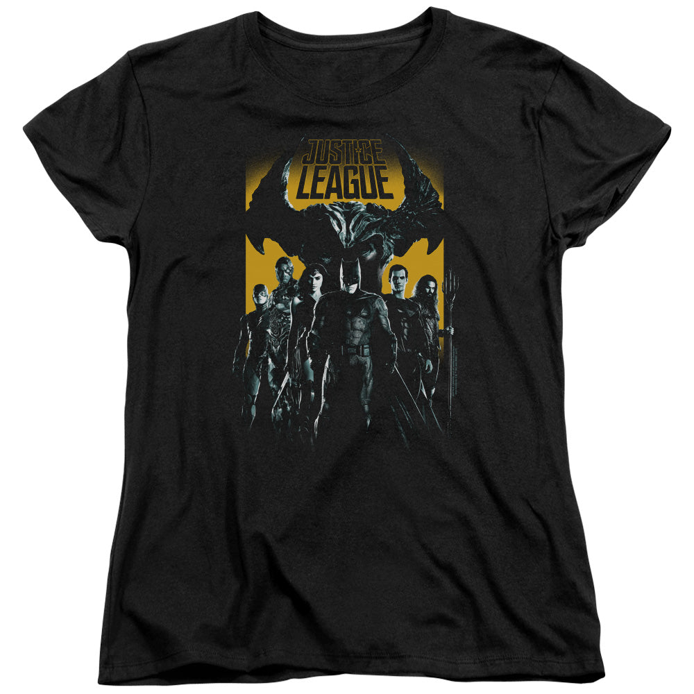 Justice League Movie Stand Up to Evil Womens T Shirt Black