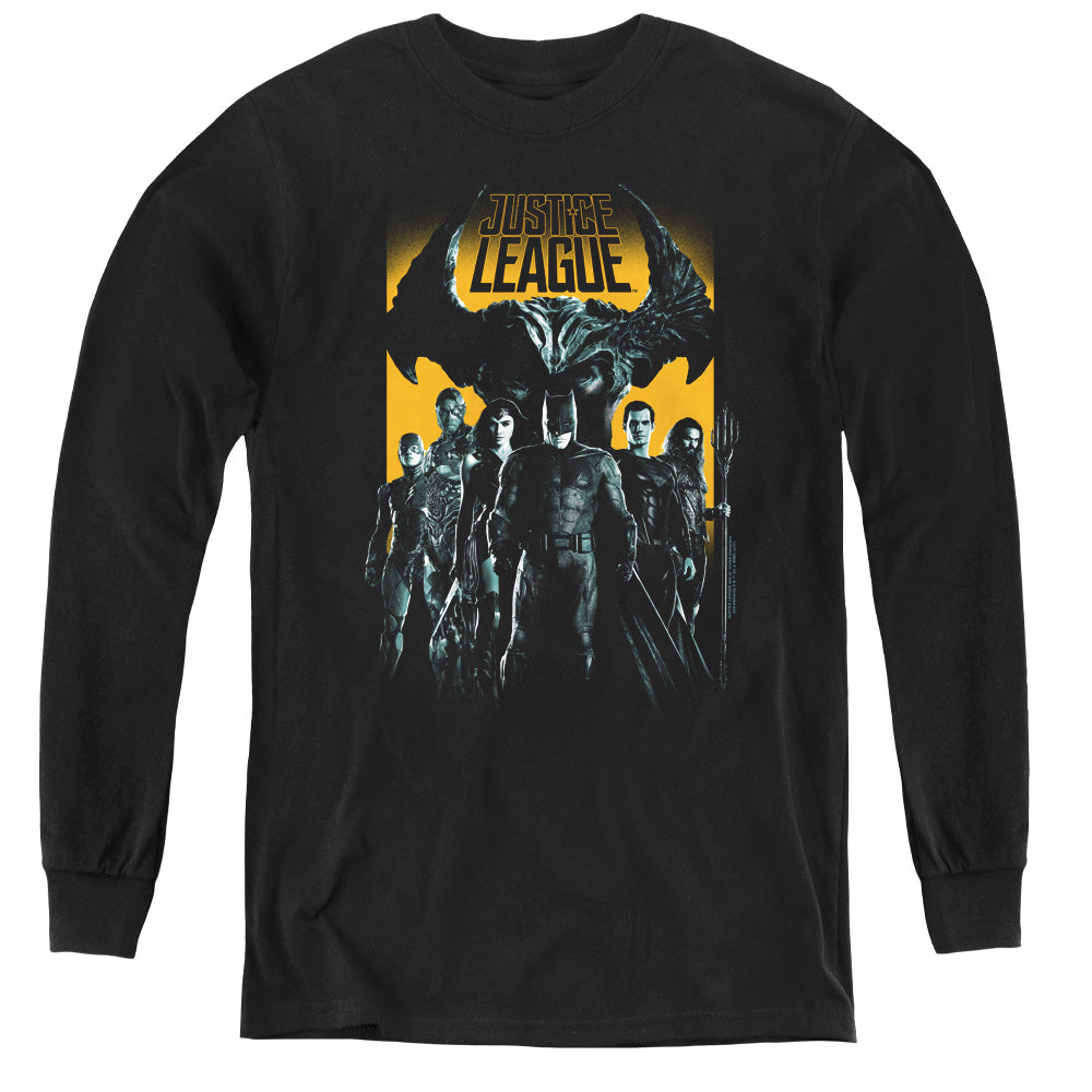 Justice League Movie Stand Up to Evil Long Sleeve Kids Youth T Shirt Black