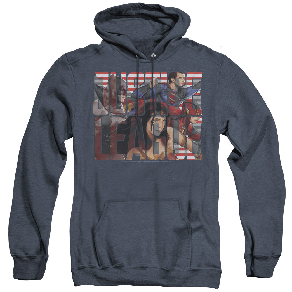 Justice League Movie Rally Heather Mens Hoodie Navy Blue
