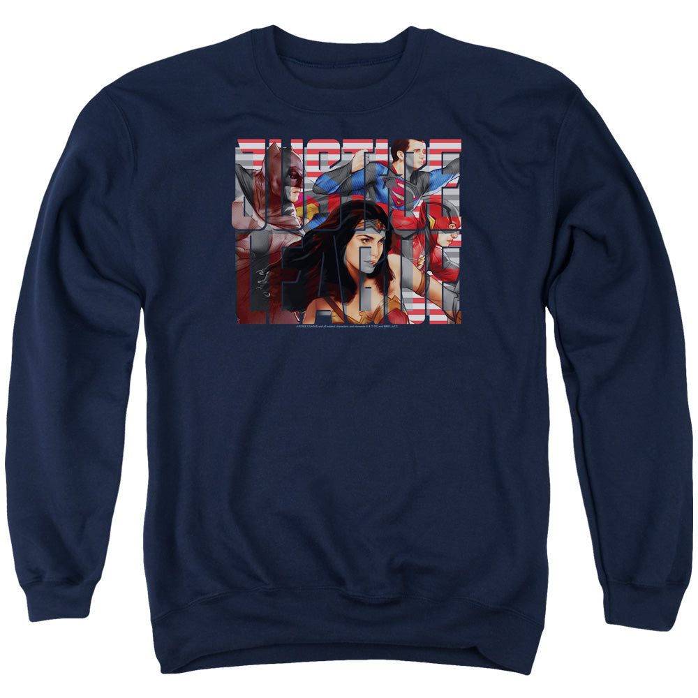 Justice League Movie Rally Mens Crewneck Sweatshirt Navy Blue