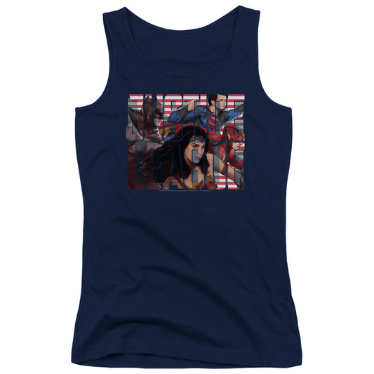 Justice League Movie Rally Womens Tank Top Shirt Navy Blue