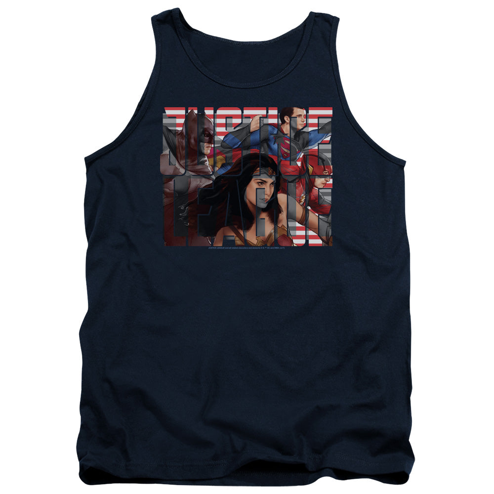 Justice League Movie Rally Mens Tank Top Shirt Navy Blue