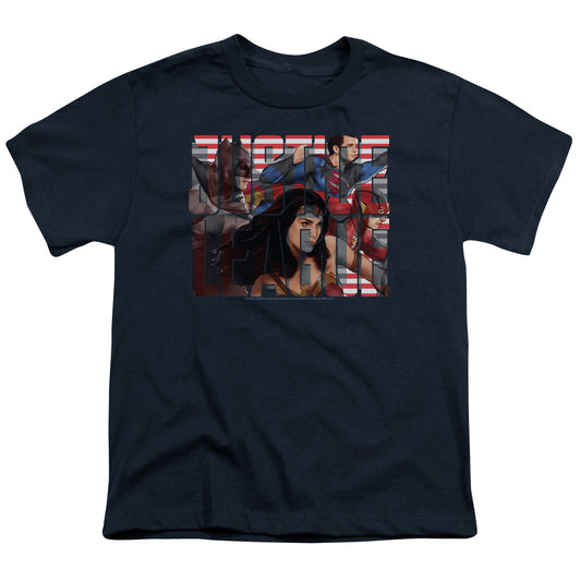 Justice League Movie Rally Kids Youth T Shirt Navy Blue