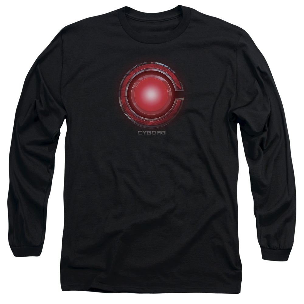 Justice League Movie Cyborg Logo Mens Long Sleeve Shirt Black