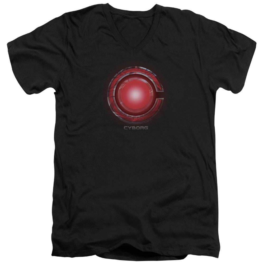 Justice League Movie Cyborg Logo Mens Slim Fit V-Neck T Shirt Black