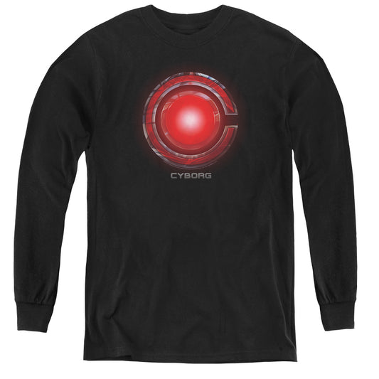 Justice League Movie Cyborg Logo Long Sleeve Kids Youth T Shirt Black