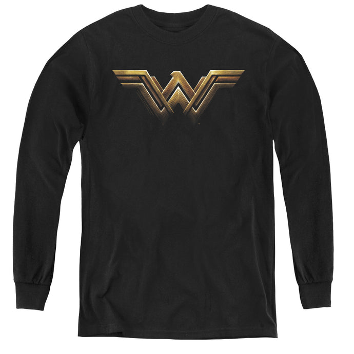 Justice League Movie Wonder Woman Logo Long Sleeve Kids Youth T Shirt Black