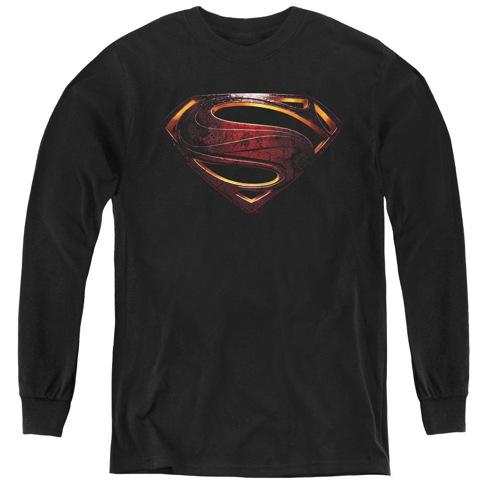 Justice League Movie Superman Logo Long Sleeve Kids Youth T Shirt Black