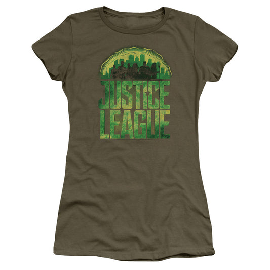 Justice League Movie Kryptonite Junior Sheer Cap Sleeve Womens T Shirt Military Green