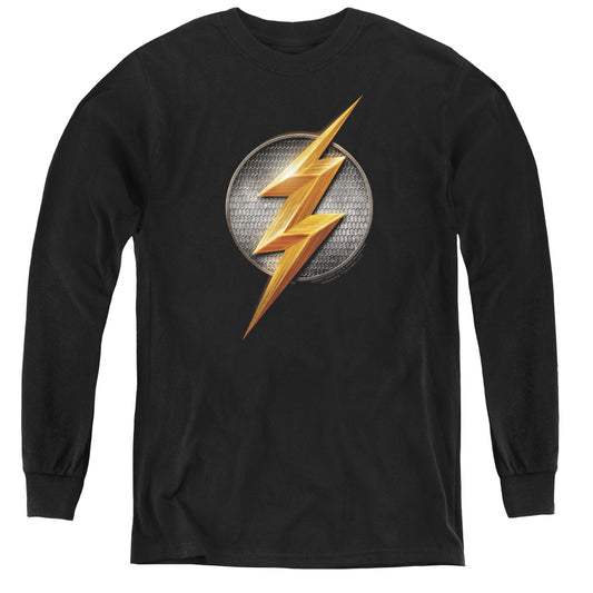 Justice League Movie Flash Logo Long Sleeve Kids Youth T Shirt Black