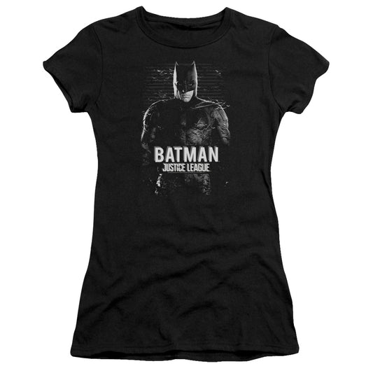 Justice League Movie Batman Junior Sheer Cap Sleeve Womens T Shirt Black