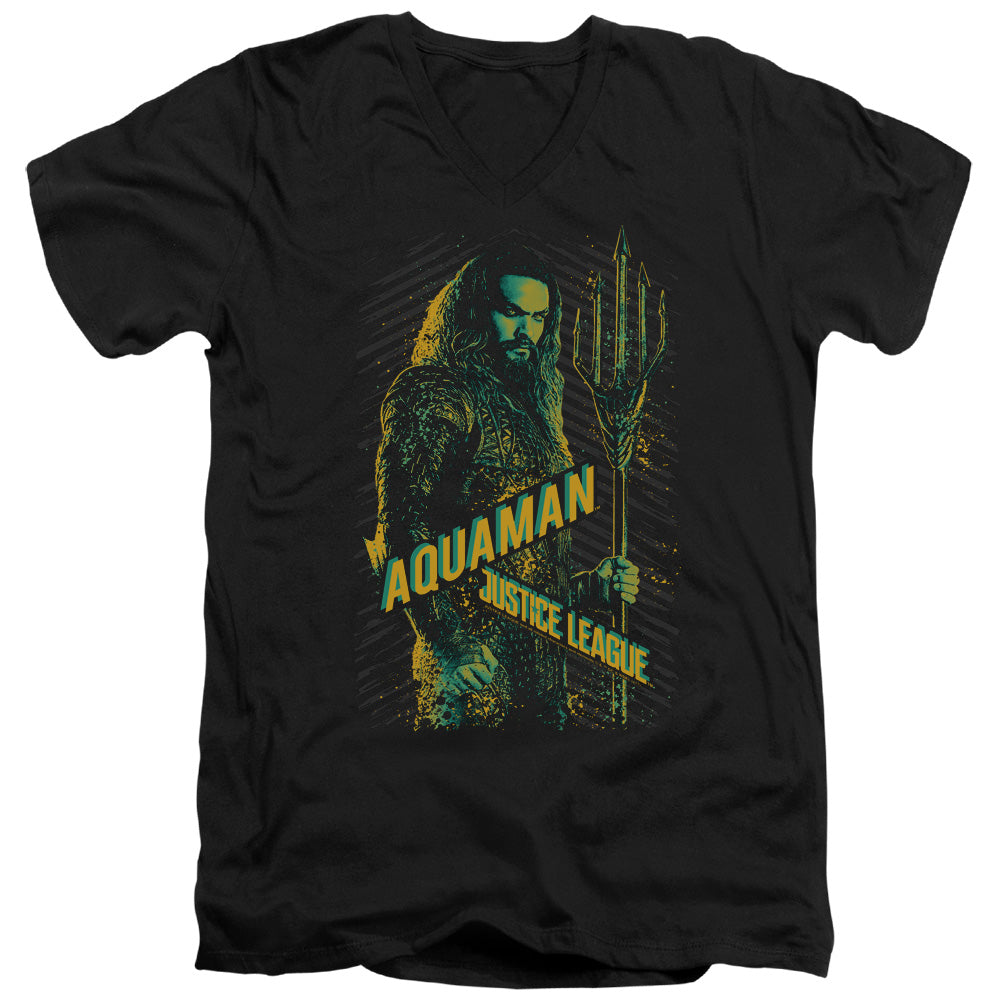 Justice League Movie Aquaman Mens Slim Fit V-Neck T Shirt Black