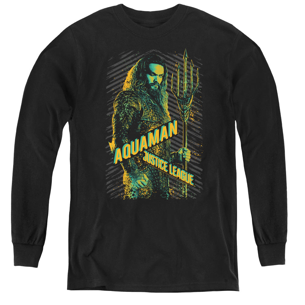 Justice League Movie Aquaman Long Sleeve Kids Youth T Shirt Black