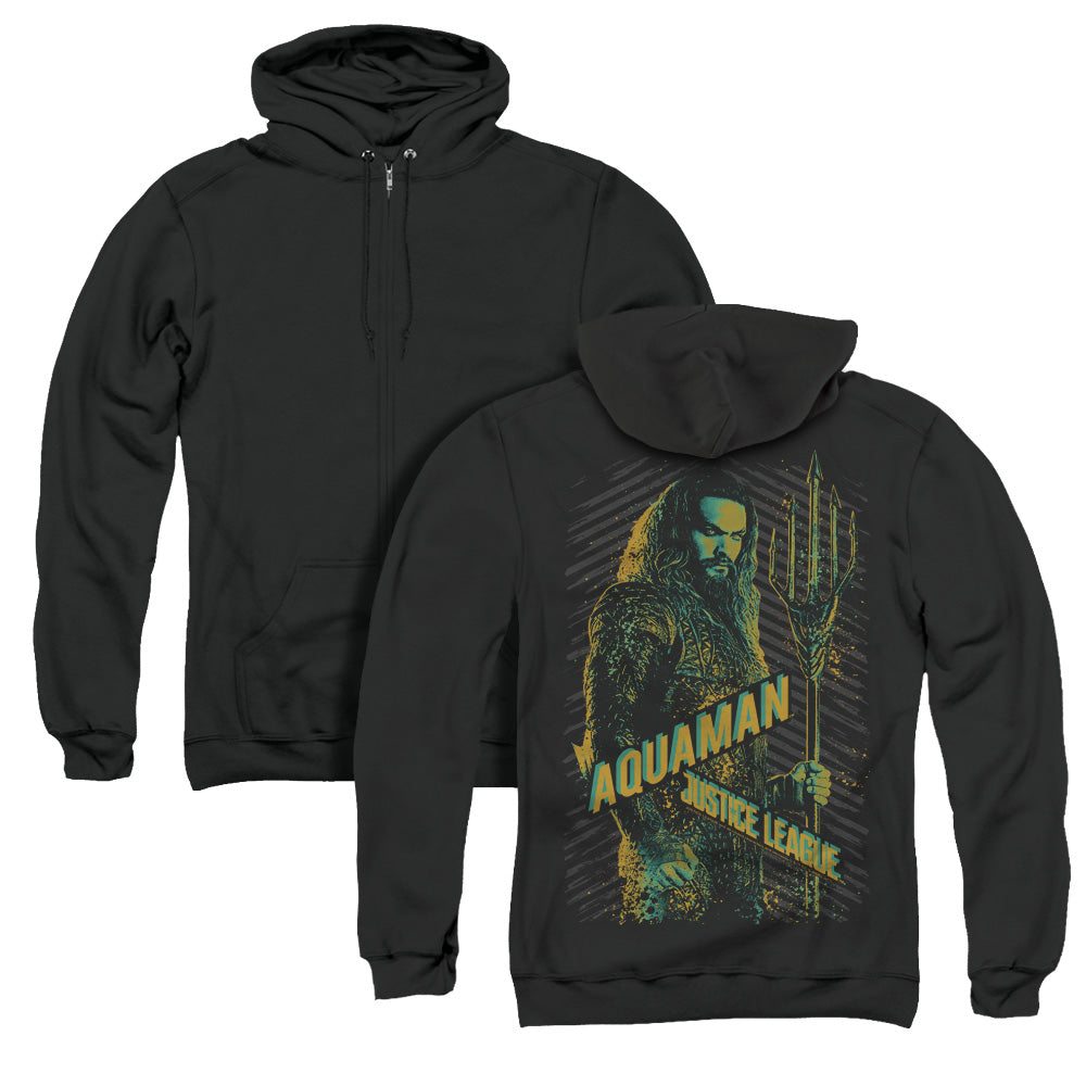 Justice League Movie Aquaman Back Print Zipper Mens Hoodie Black