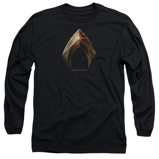 Justice League Movie Aquaman Logo Mens Long Sleeve Shirt Black