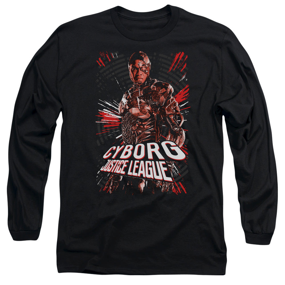 Justice League Movie Cyborg Mens Long Sleeve Shirt Black