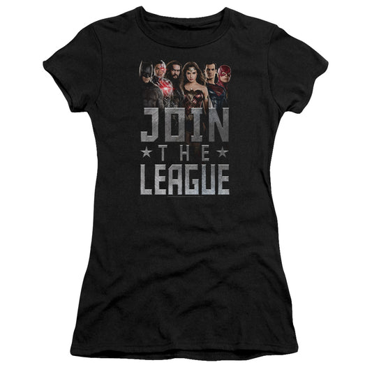 Justice League Movie Join the League Junior Sheer Cap Sleeve Womens T Shirt Black