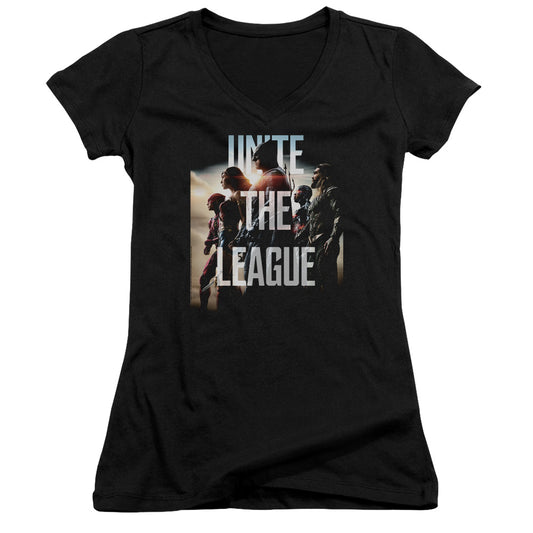 Justice League Movie Dawn Junior Sheer Cap Sleeve V-Neck Womens T Shirt Black