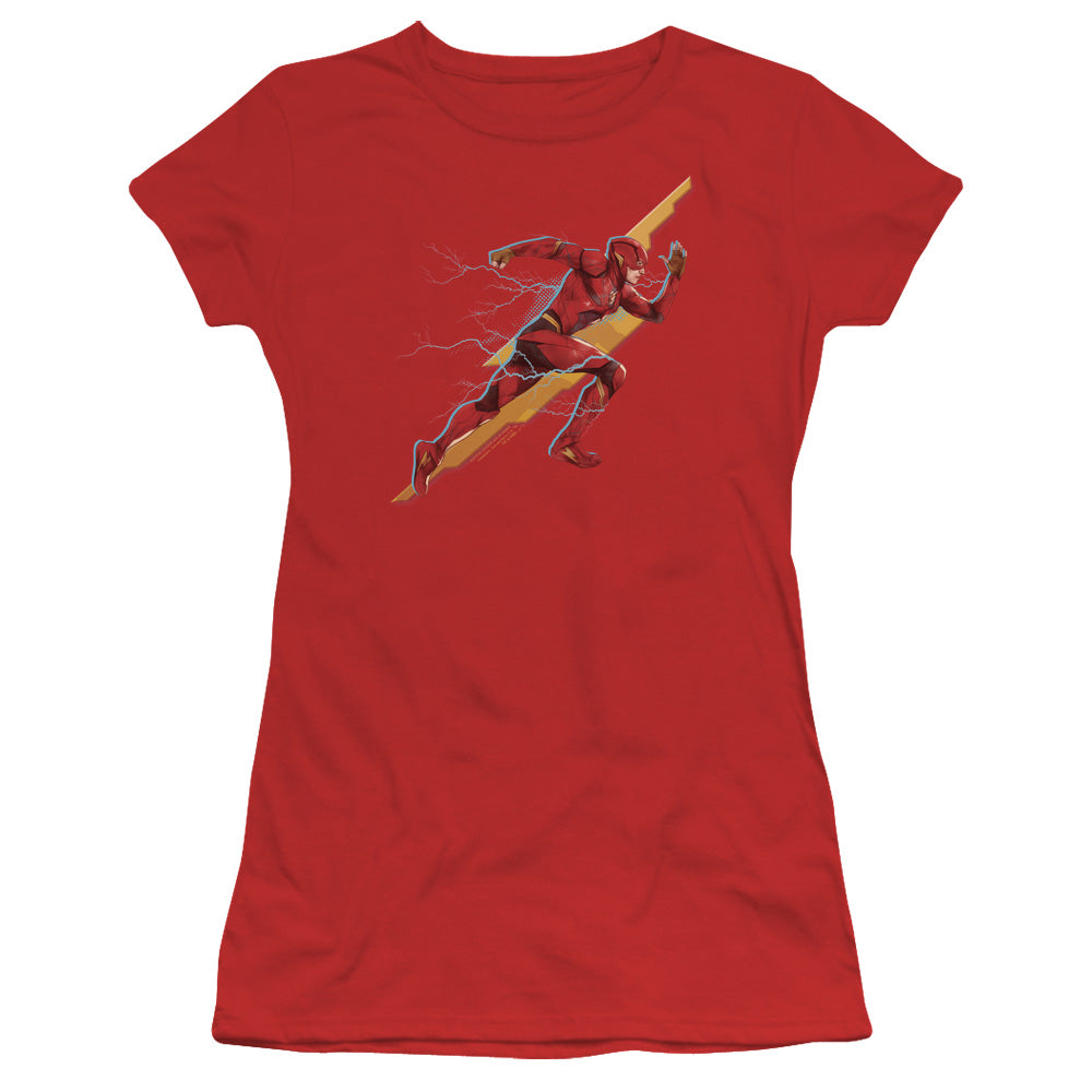 Justice League Movie Flash Forward Junior Sheer Cap Sleeve Womens T Shirt Red