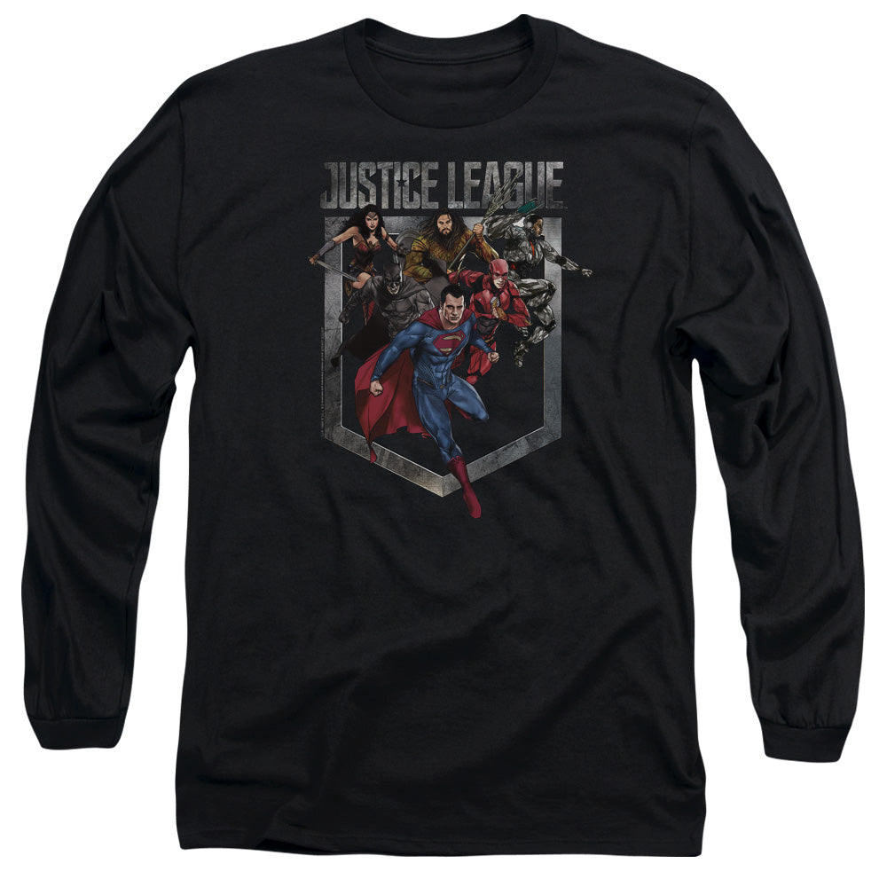 Justice League Movie Charge Mens Long Sleeve Shirt Black