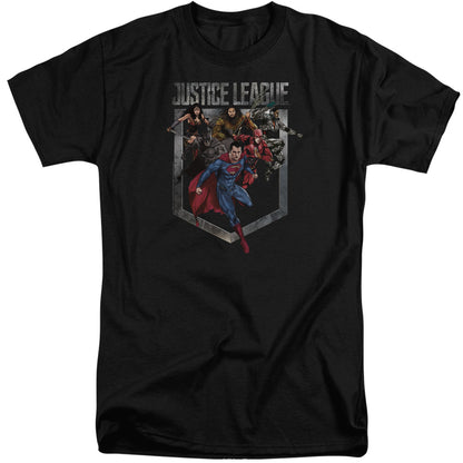 Justice League Movie Charge Mens Tall T Shirt Black