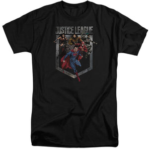 Justice League Movie Charge Mens Tall T Shirt Black
