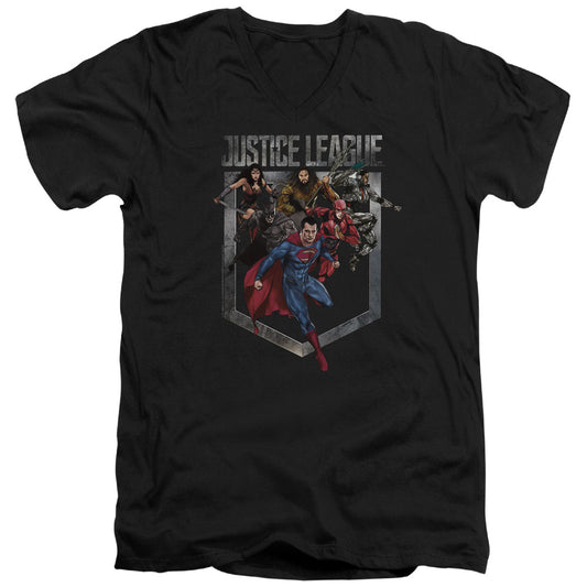 Justice League Movie Charge Mens Slim Fit V-Neck T Shirt Black