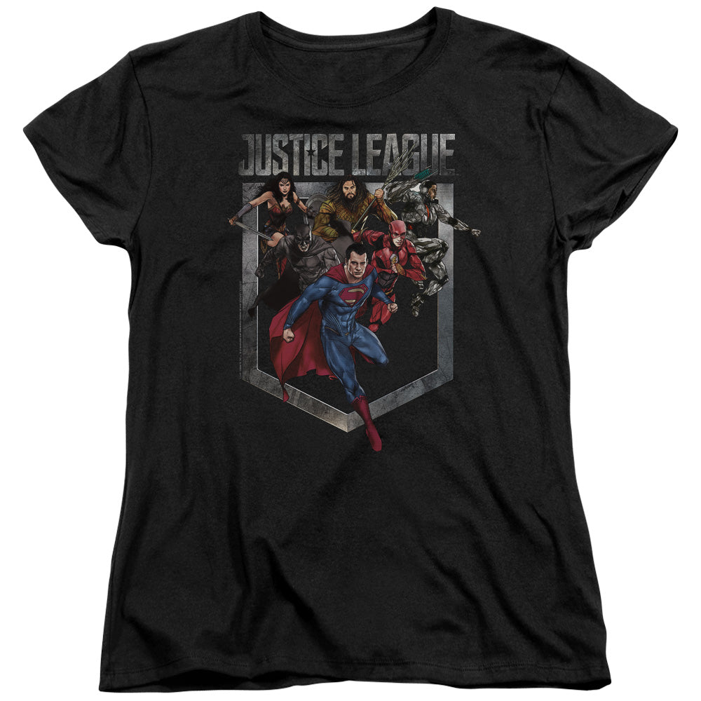 Justice League Movie Charge Womens T Shirt Black