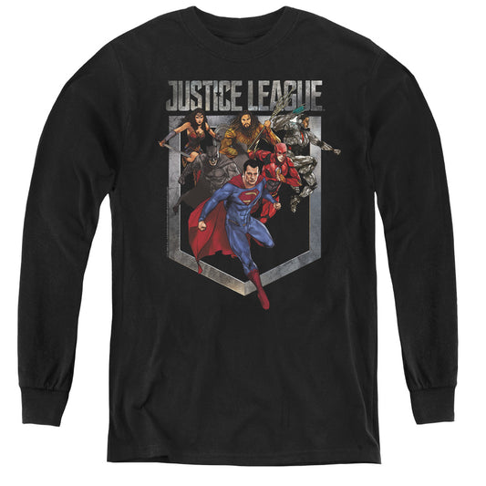 Justice League Movie Charge Long Sleeve Kids Youth T Shirt Black