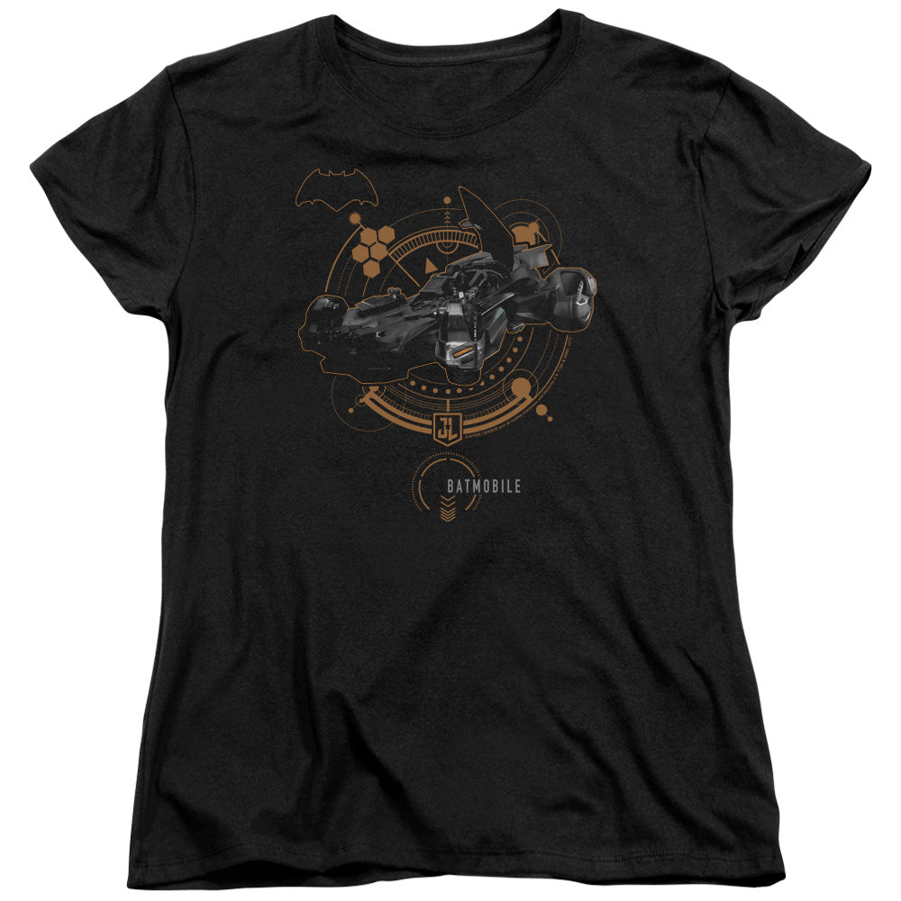 Justice League Movie Batmobile Womens T Shirt Black