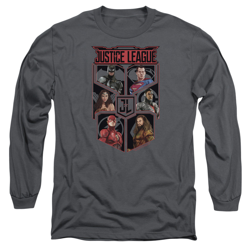 Justice League Movie League of Six Mens Long Sleeve Shirt Charcoal