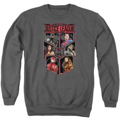 Justice League Movie League of Six Mens Crewneck Sweatshirt Charcoal