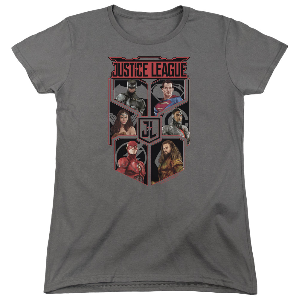 Justice League Movie League of Six Womens T Shirt Charcoal