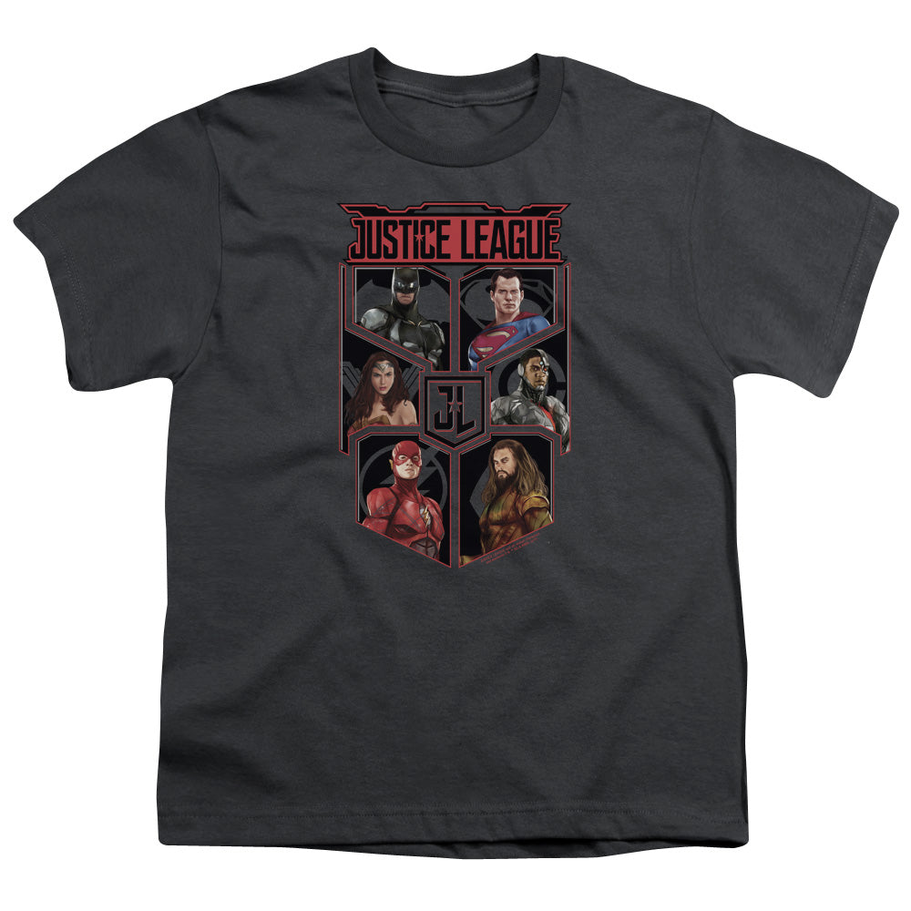 Justice League Movie League of Six Kids Youth T Shirt Charcoal