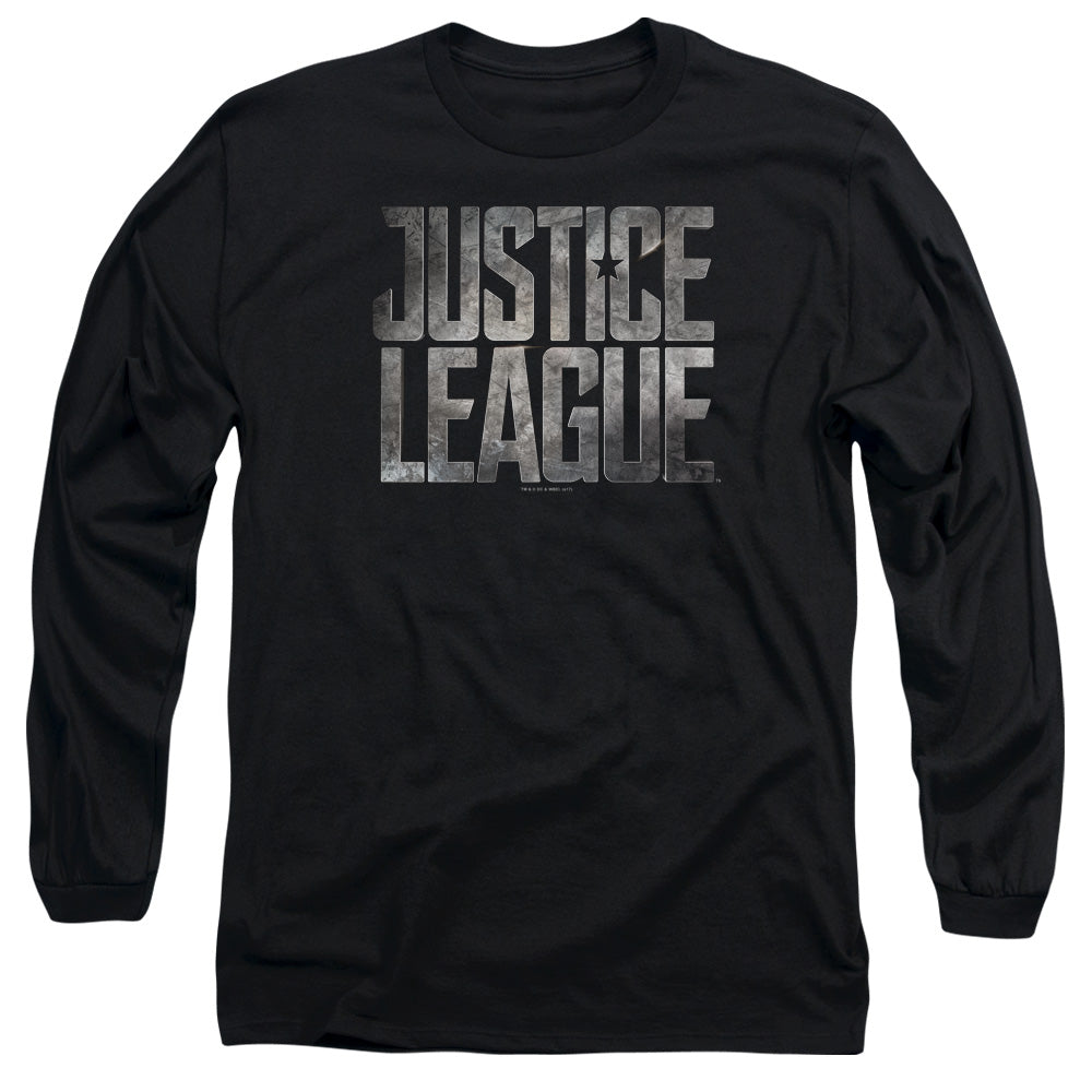 Justice League Movie Metal Logo Mens Long Sleeve Shirt Black