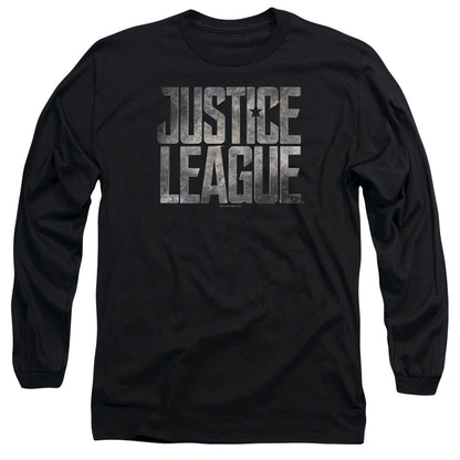 Justice League Movie Metal Logo Mens Long Sleeve Shirt Black