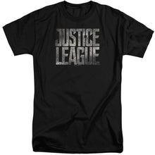 Load image into Gallery viewer, Justice League Movie Metal Logo Mens Tall T Shirt Black