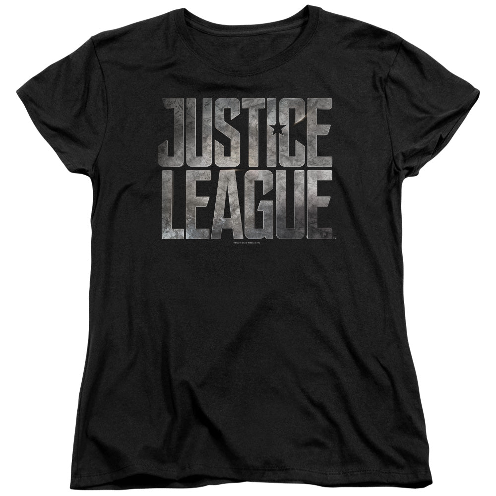 Justice League Movie Metal Logo Womens T Shirt Black