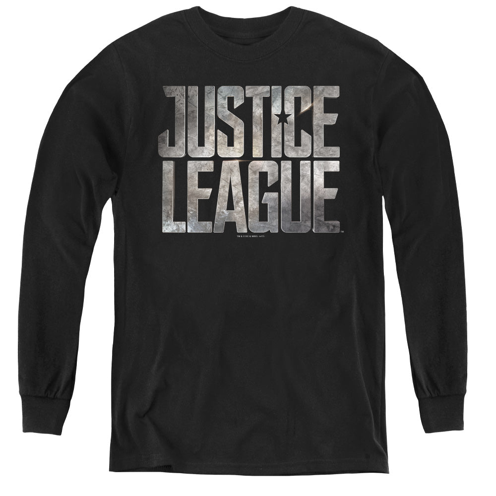 Justice League Movie Metal Logo Long Sleeve Kids Youth T Shirt Black