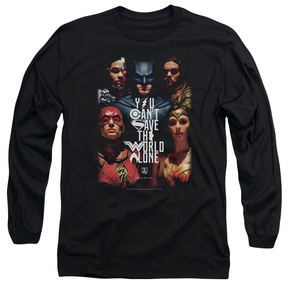 Justice League Movie Save the World Poster Mens Long Sleeve Shirt Black