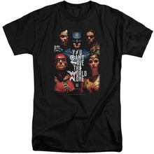 Load image into Gallery viewer, Justice League Movie Save the World Poster Mens Tall T Shirt Black