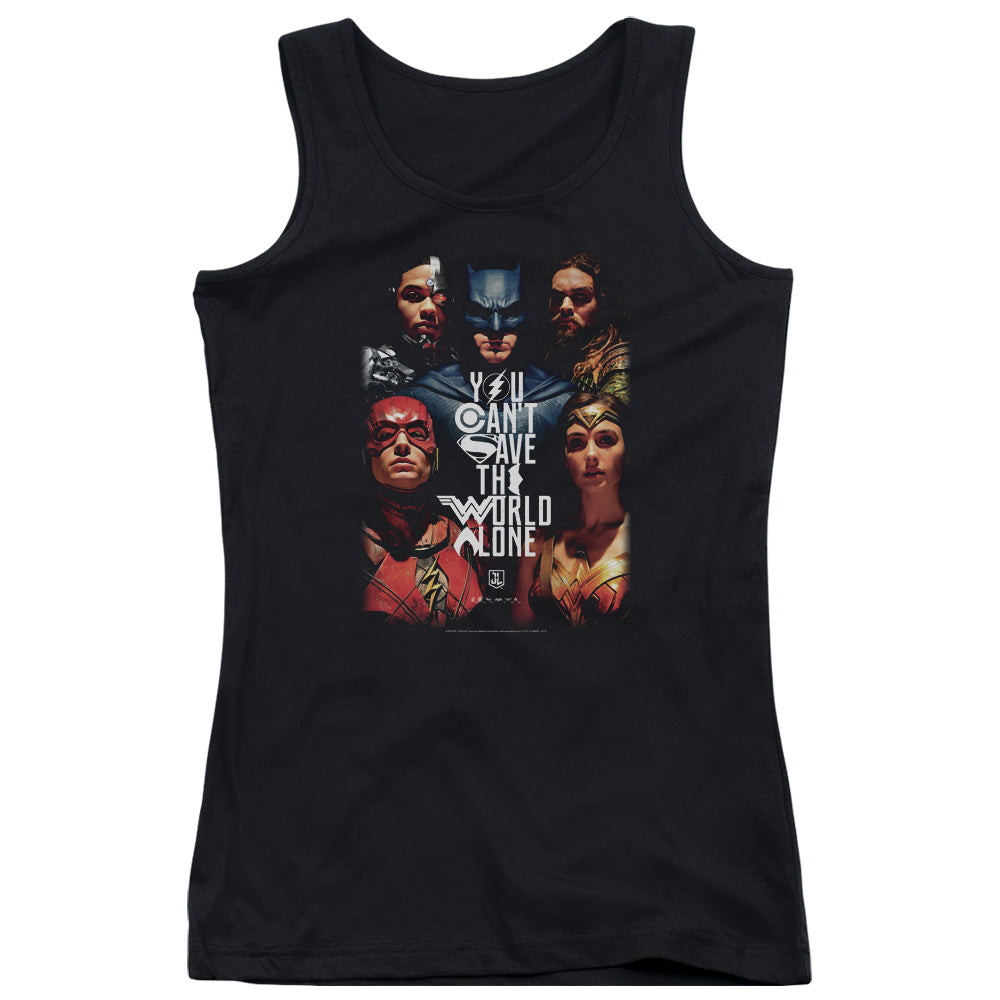 Justice League Movie Save the World Poster Womens Tank Top Shirt Black