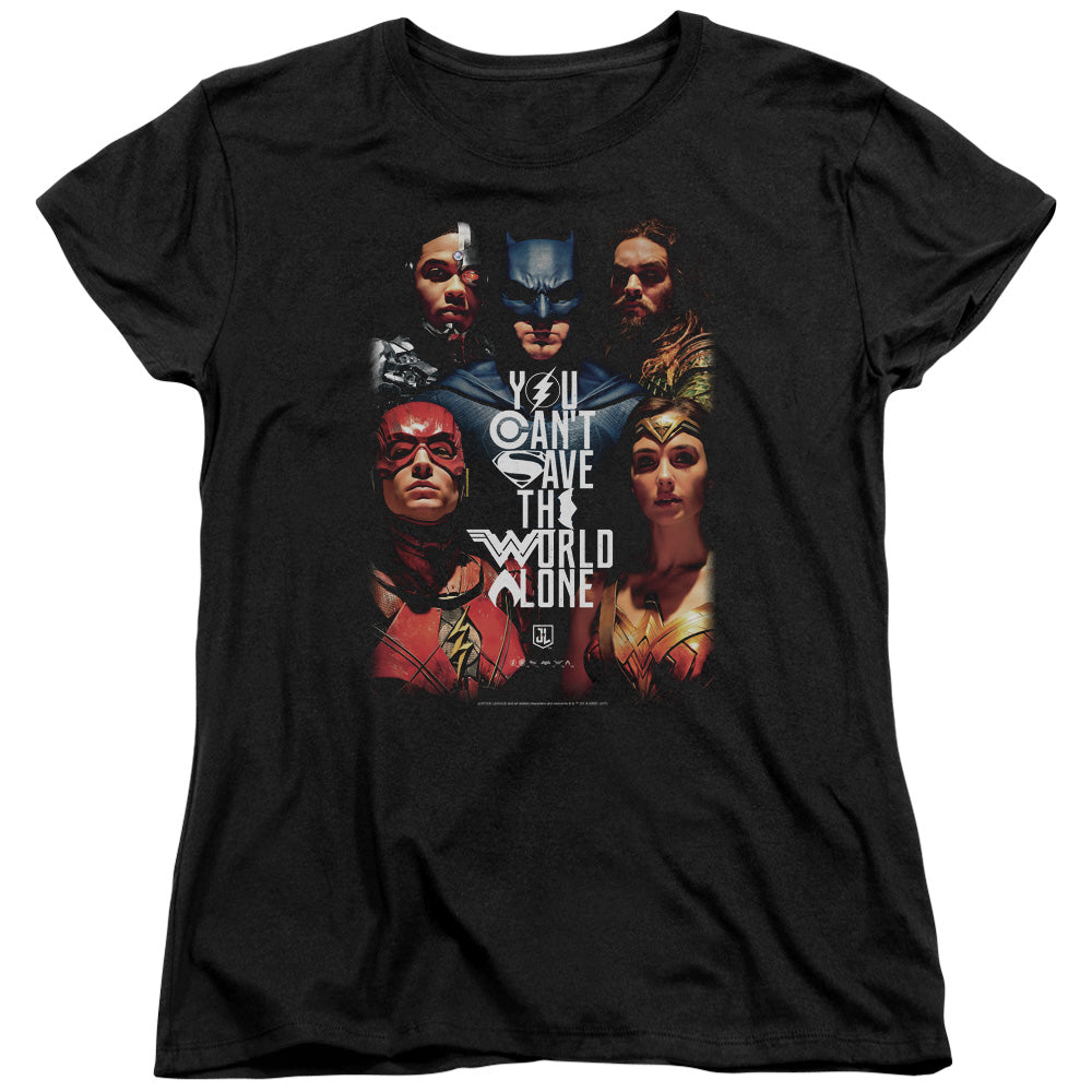 Justice League Movie Save the World Poster Womens T Shirt Black